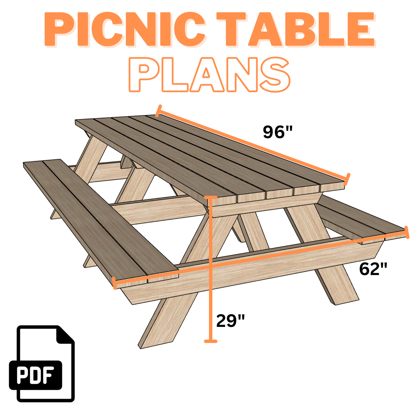 8ft Picnic Table Plans - Step-by-Step Instructions (PDF)
